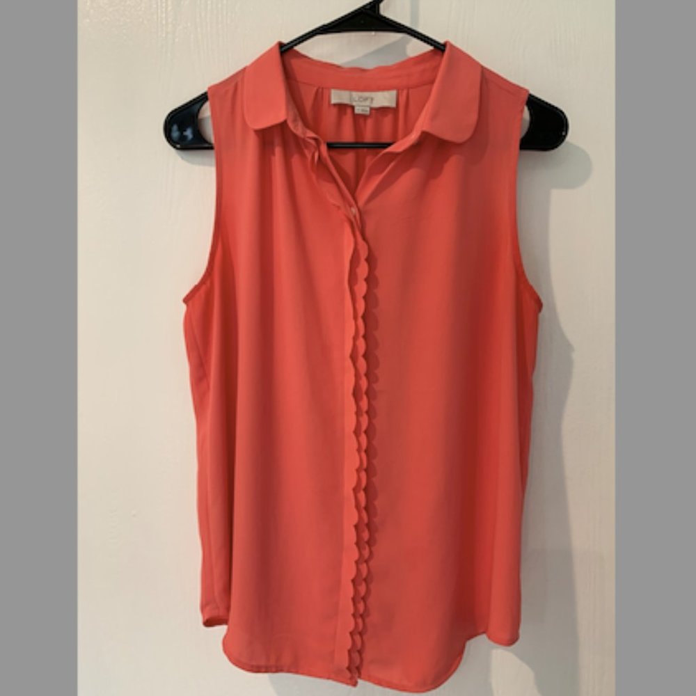 LOFT Orange/Pink Scallop Ruffle Blouse S